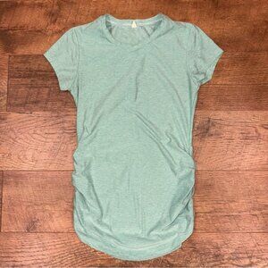 New Balance Ruched Side Crewneck Women's Short Sleeve Fitted Aqua Green Top